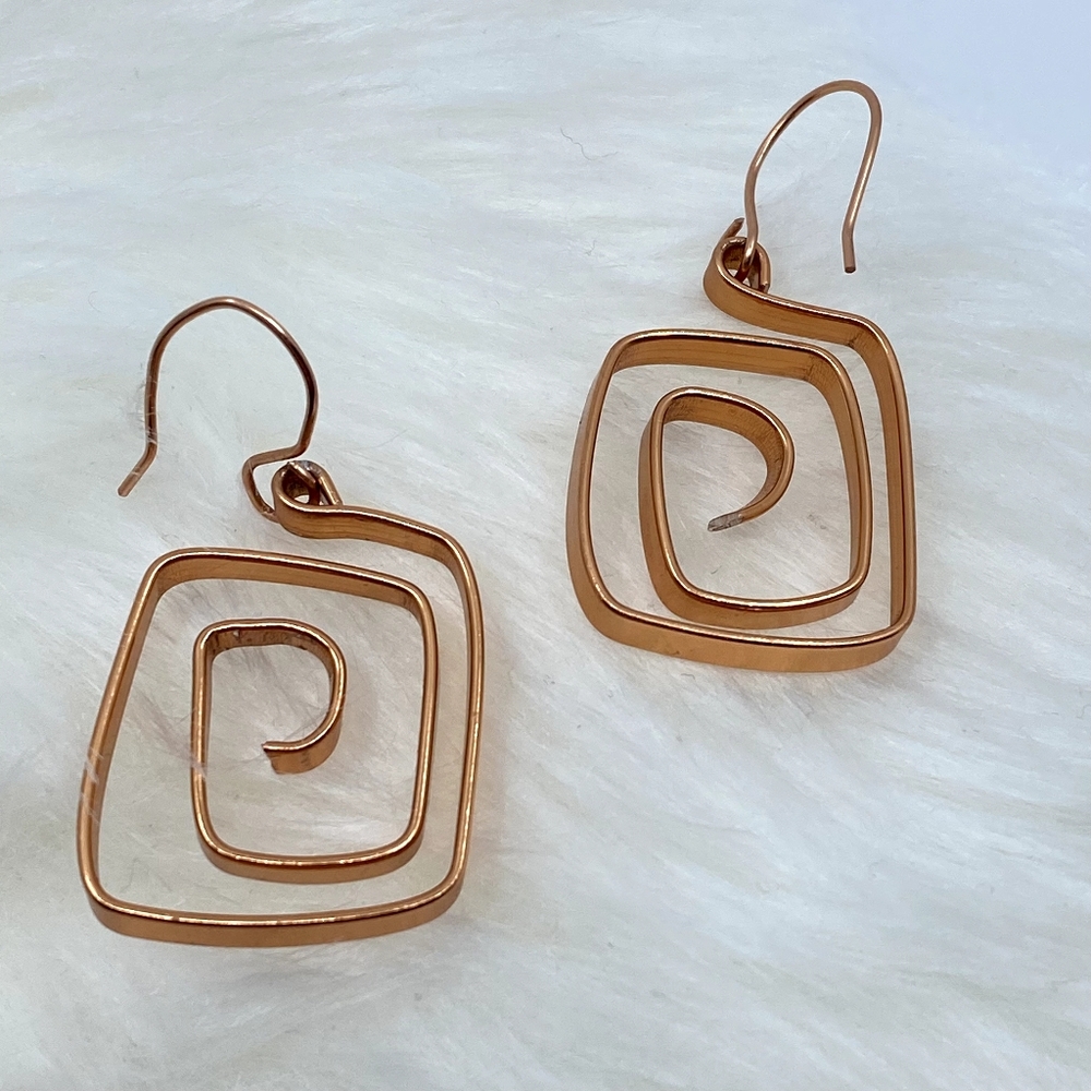 Handmade Copper Swirl Wire Dangle Earrings